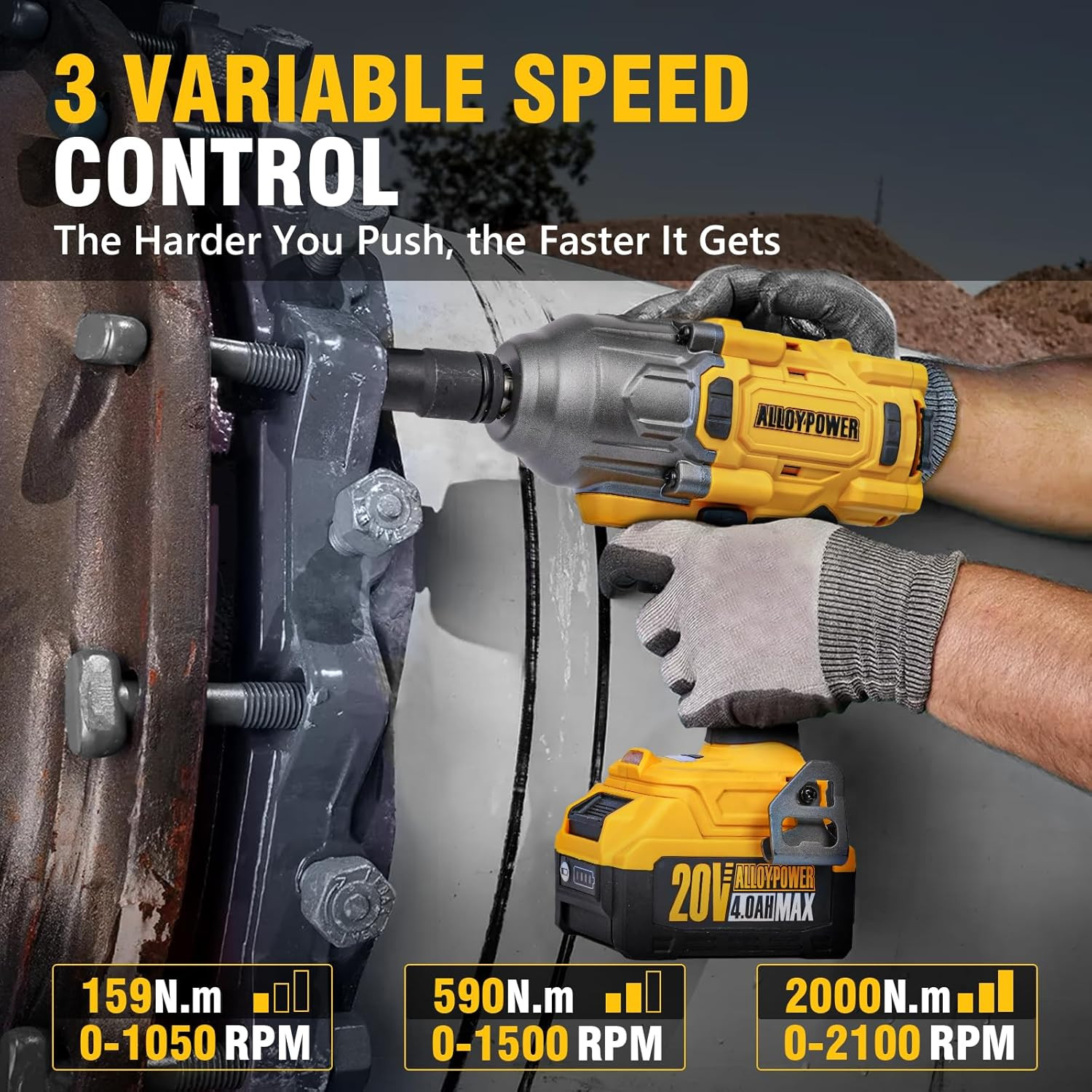 ALLOYPOWER Cordless Brushless Impact Wrench, 1475 Ft-Lbs (2000N.M), 1/2 High Tor