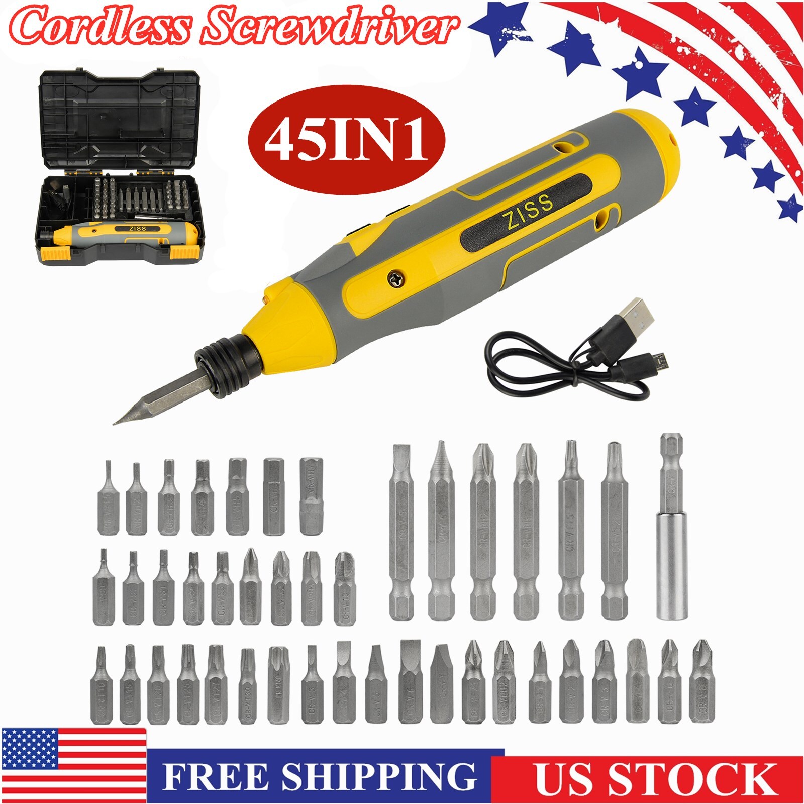 45IN1 Cordless Electric Screwdriver Rechargeable Drill Driver Power Tool Bit Set