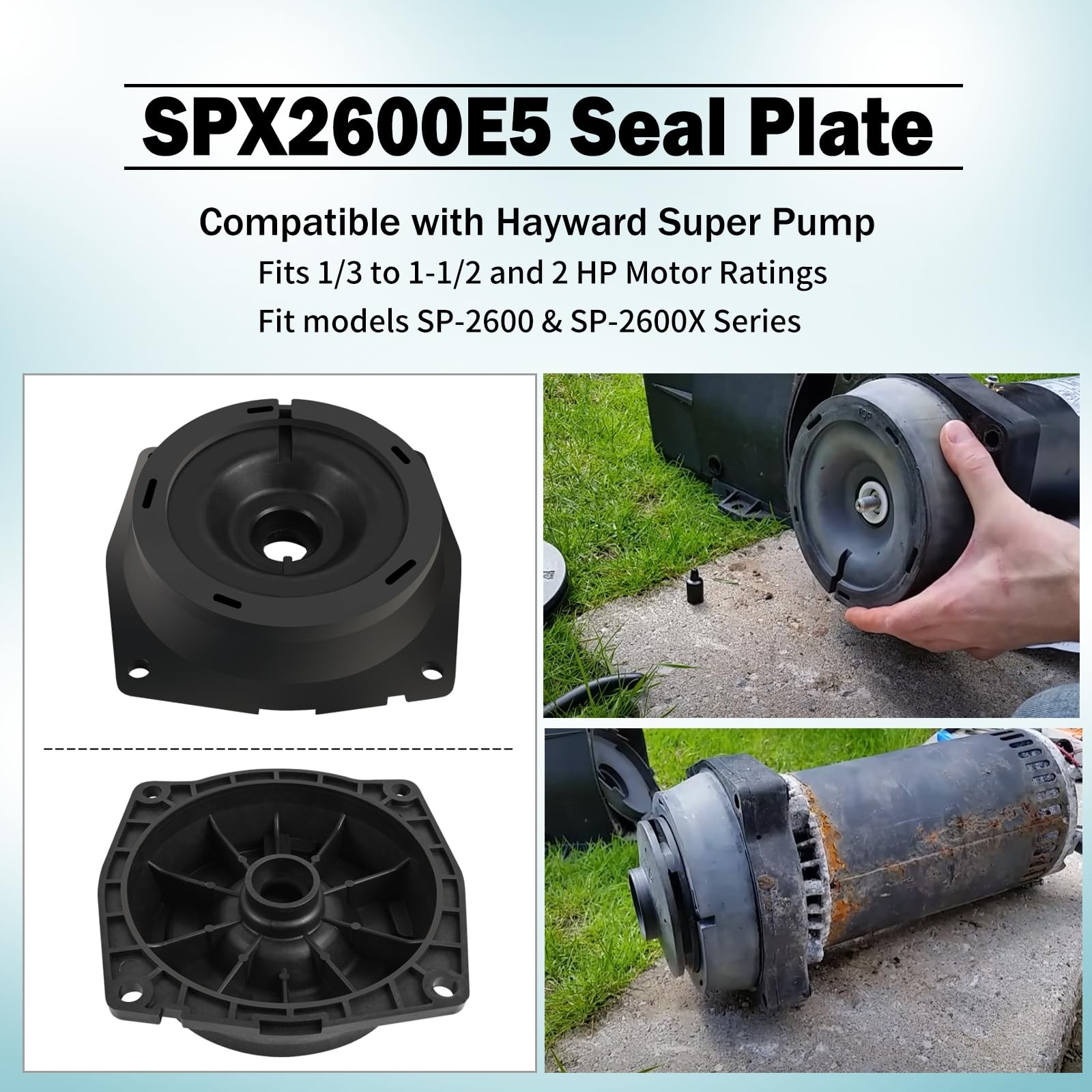 AQBB SPX2600E5 Seal Plate Compatible with Hayward Super Pump,Fits 1/3 Black