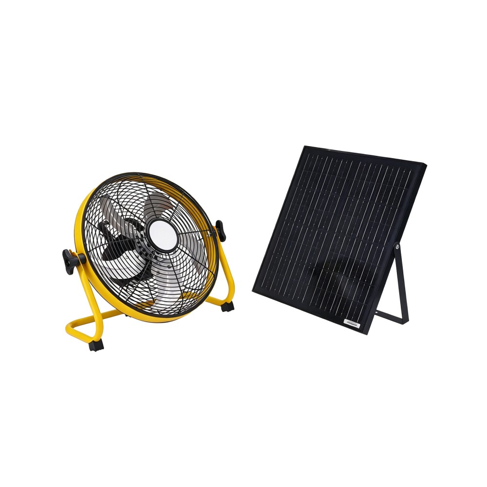 12″ Solar Floor Fan 30W Panel 1500mAh Battery 3 Speed Remote Camping Greenhouse