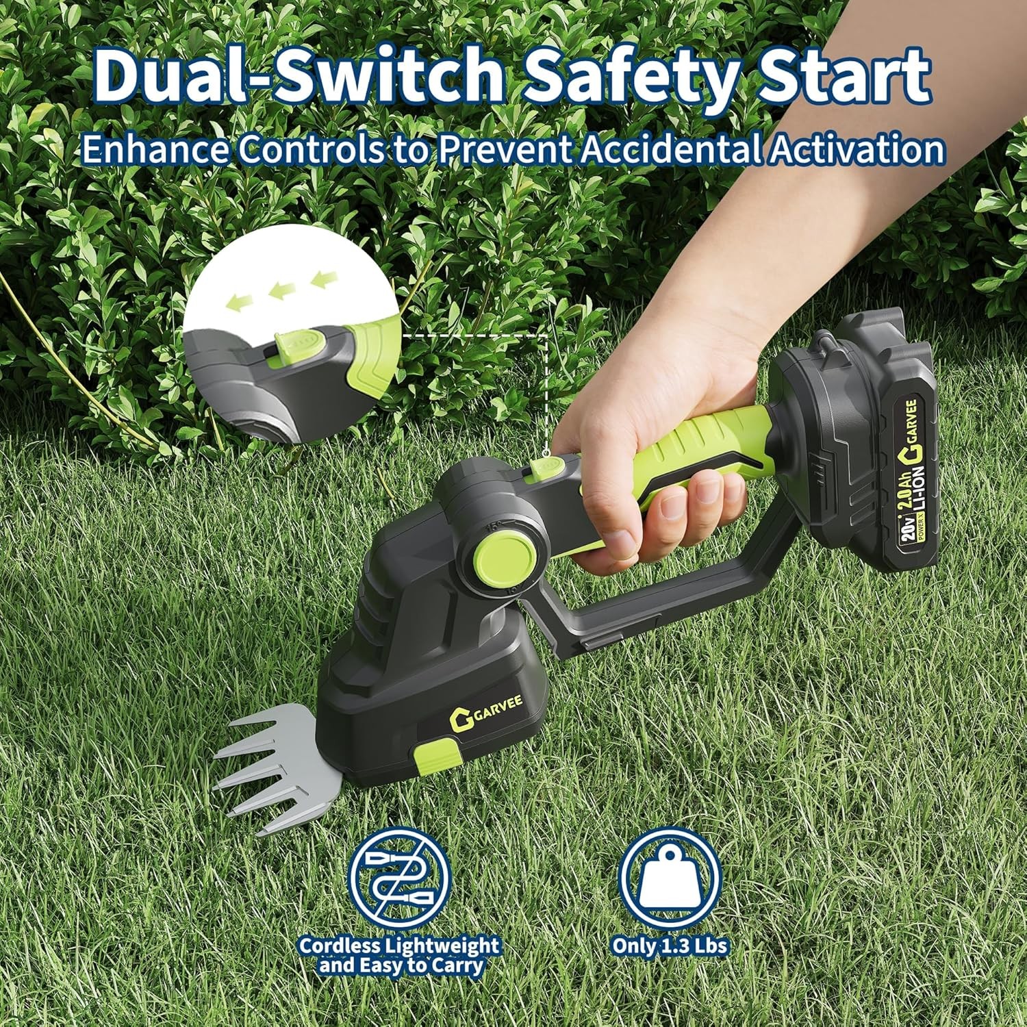 2-in-1 Cordless Hedge Trimmer 20V Battery Handheld Shrub Trimmer & Grass Shear