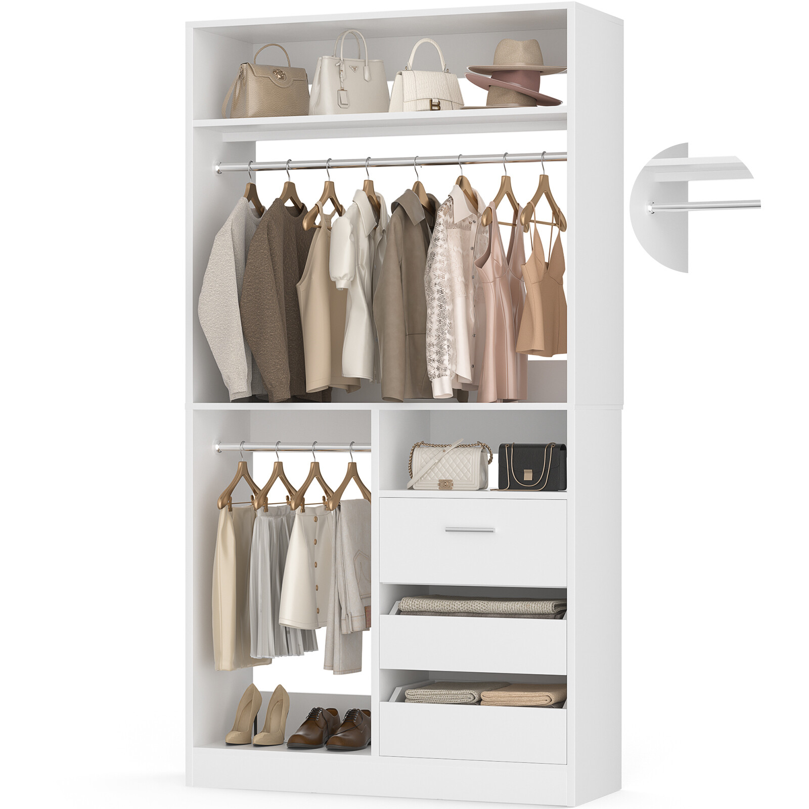 Freestanding Corner Closet System, Reversible Wardrobe Walk-in Closet Organizer