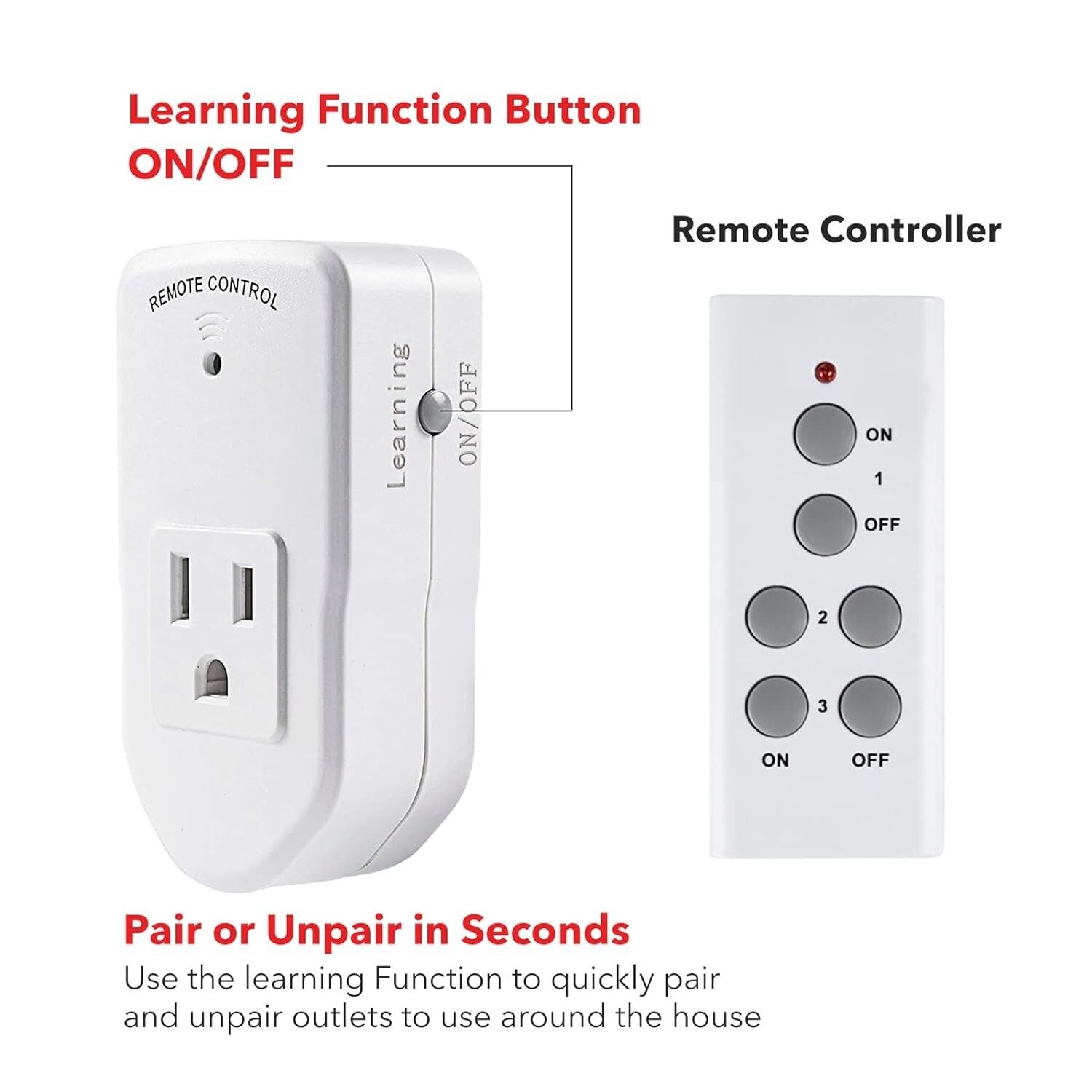 BN-LINK Wireless Remote Control Socket Electrical Outlet Switch Automation White