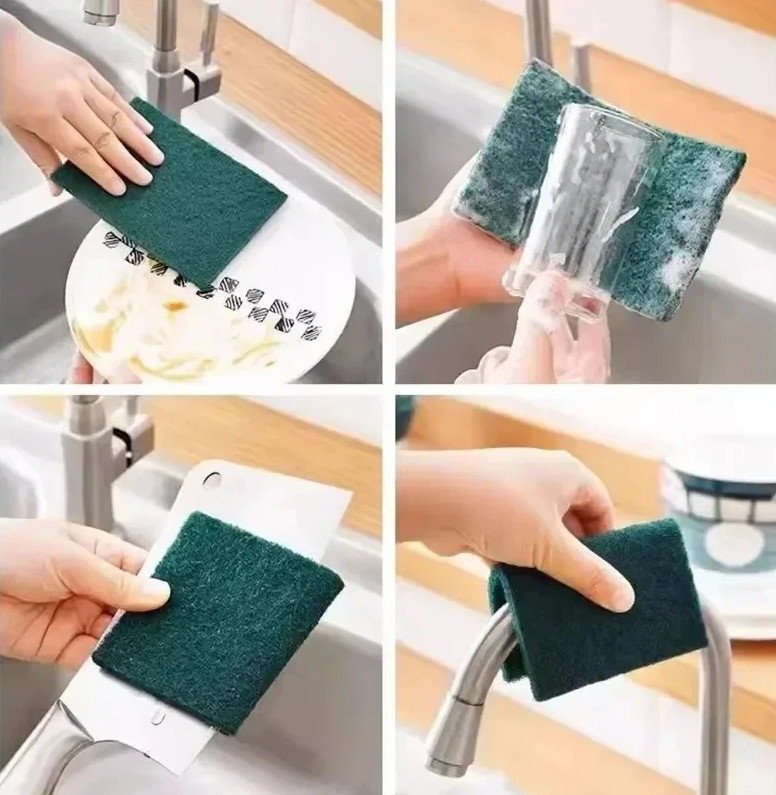 20pcs Green Scratch Free Scrub Pads Reusable Kitchen Cleaning Sponges – NEW