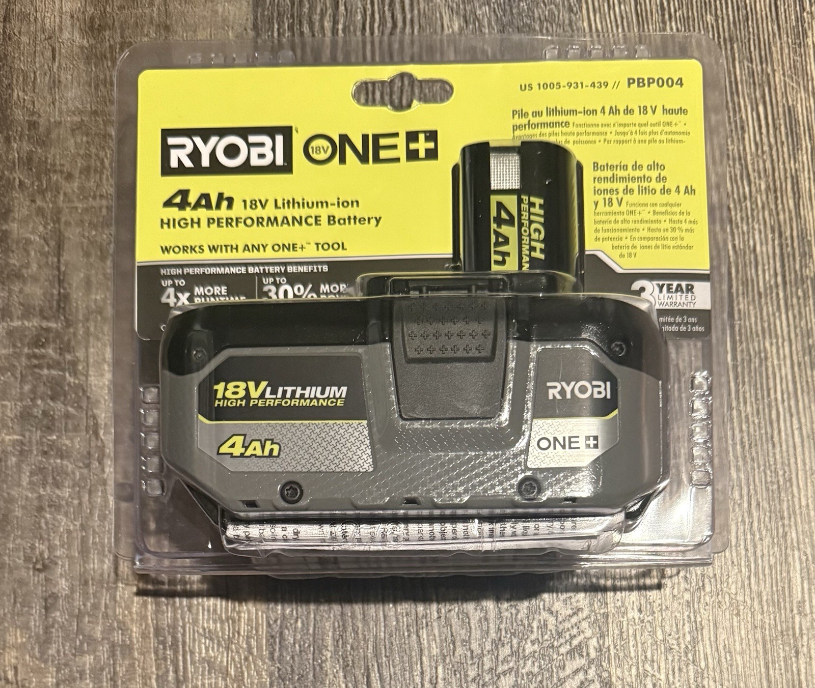 RYOBIONE+ 18V 4.0 Ah Lithium-Ion HIGH PERFORMANCE Battery Pbp004