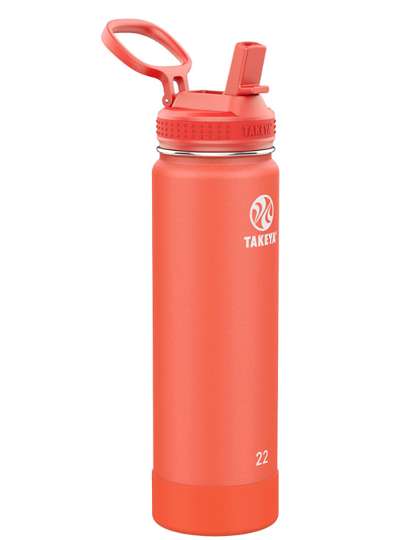 Takeya Insulated Stainless Hydration Water Bottle W/Straw Lid, 22 Oz, 24Hrs Cold
