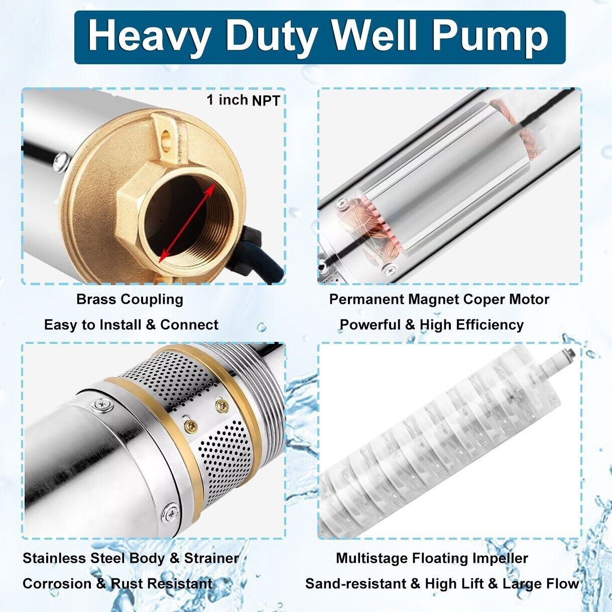 DC 24V 3” 270W Solar Deep Well Pump Bore Water Pump 396GPH + MPPT Controller
