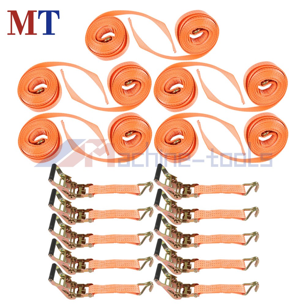 10 Pack 1.5 In x 15 Ft Ratchet Straps With J Hook 4000-lbs Heavy Duty Tie Downs