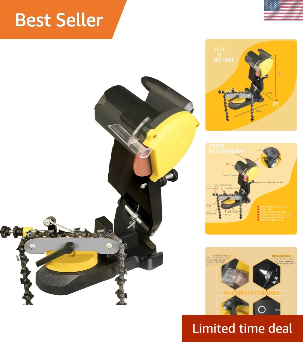 High-Performance Electric Chainsaw Sharpener – 85W Motor, 0-35° Angle Adjustment