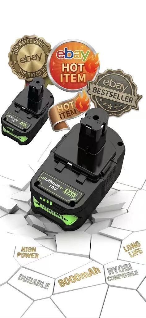 2 Pack Upgrade 8000mAh for Ryobi 18V Battery Lithium ion Compatible P102