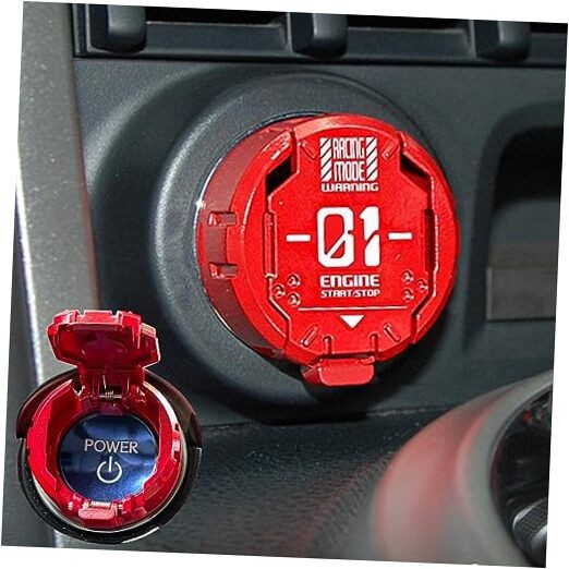???????? | Metal Mecha Push Start Button Cover, Car Press-A1-Red-Wordl