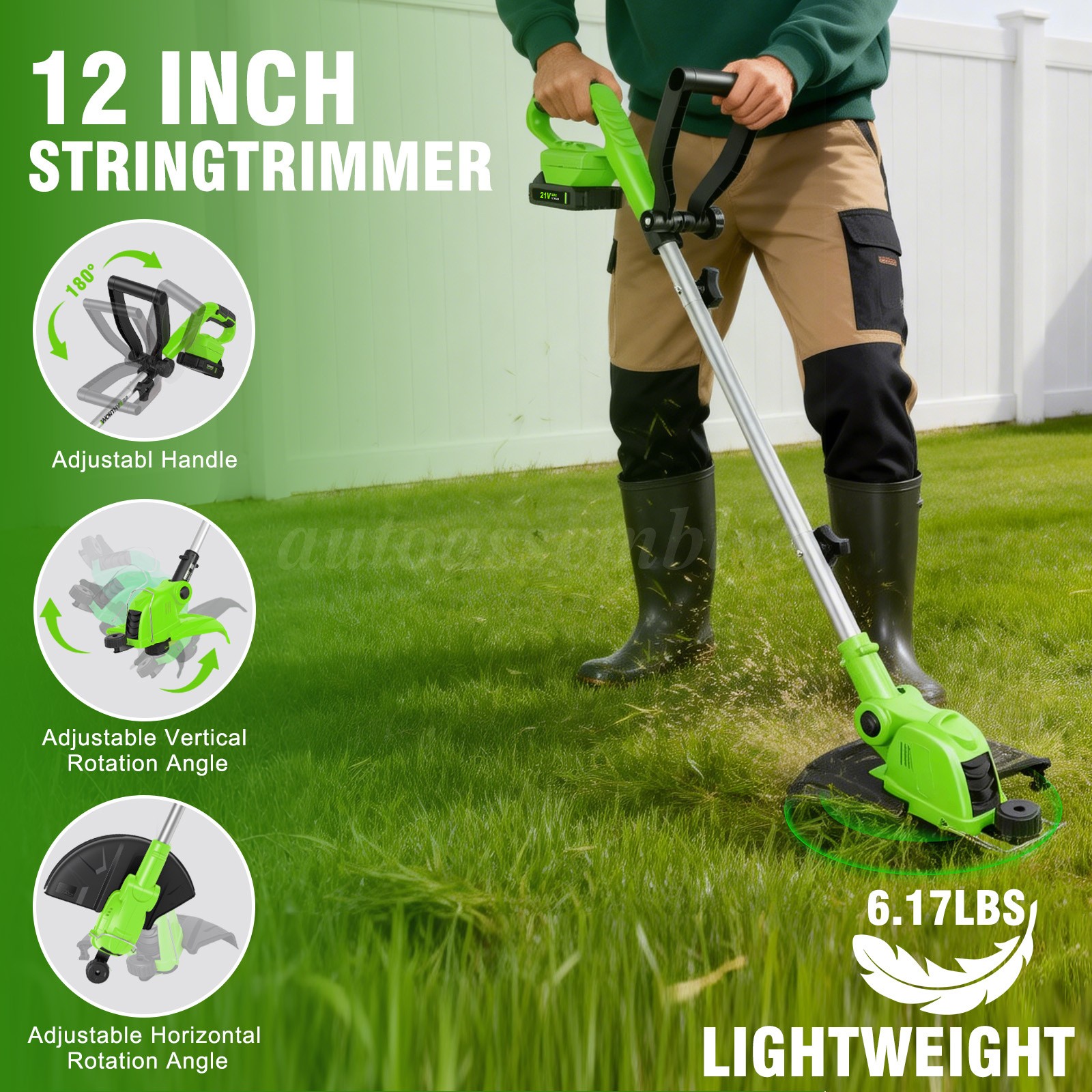 2-IN-1 Electric Cordless Grass String Trimmer Lawn Edger Weed Wacker Cutter USA