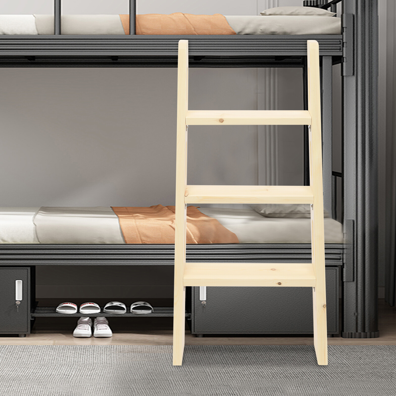 3 Steps Solid Wood Bed Ladder, Durable Step Ladder, for Dorm, Teens Adults Room