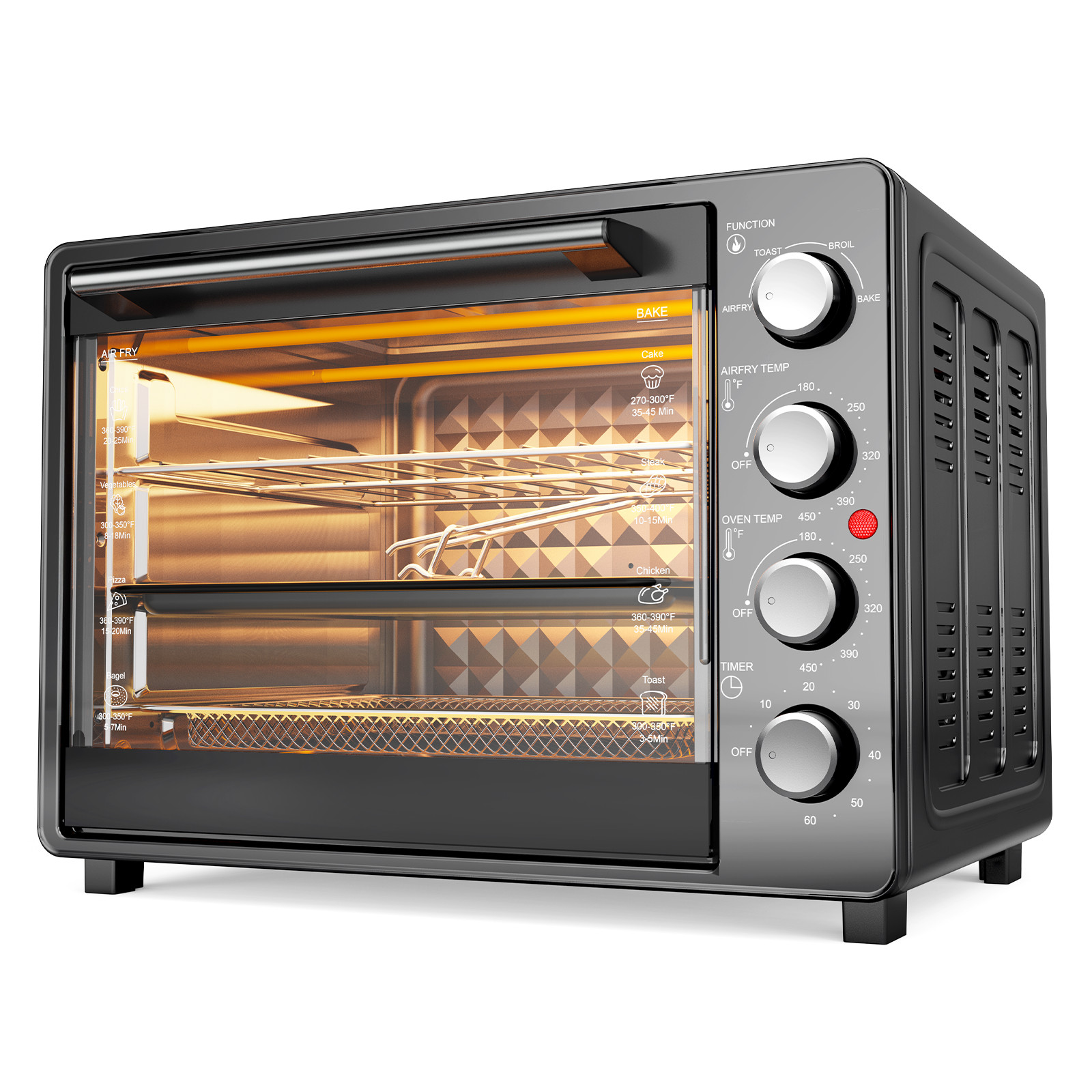 34QT Air Fryer Toaster Oven 1500W 5-in-1 Bake Broil Toast Warm Pizza Oil-Less