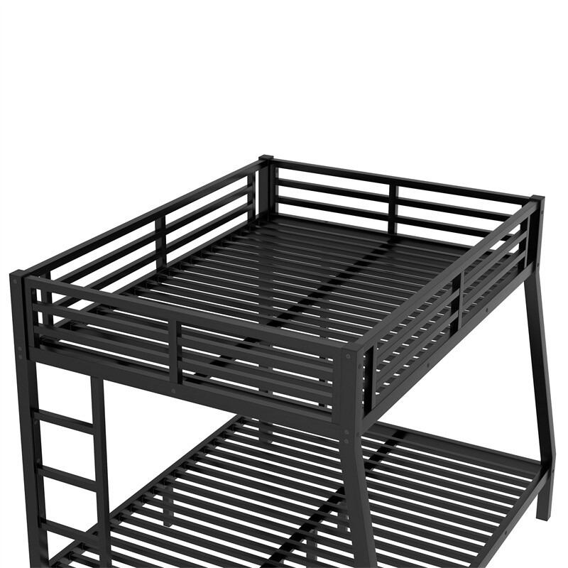 Metal Full XL over Queen Bunk Bed W/Ladder For Teens Adults Space-Saving Black