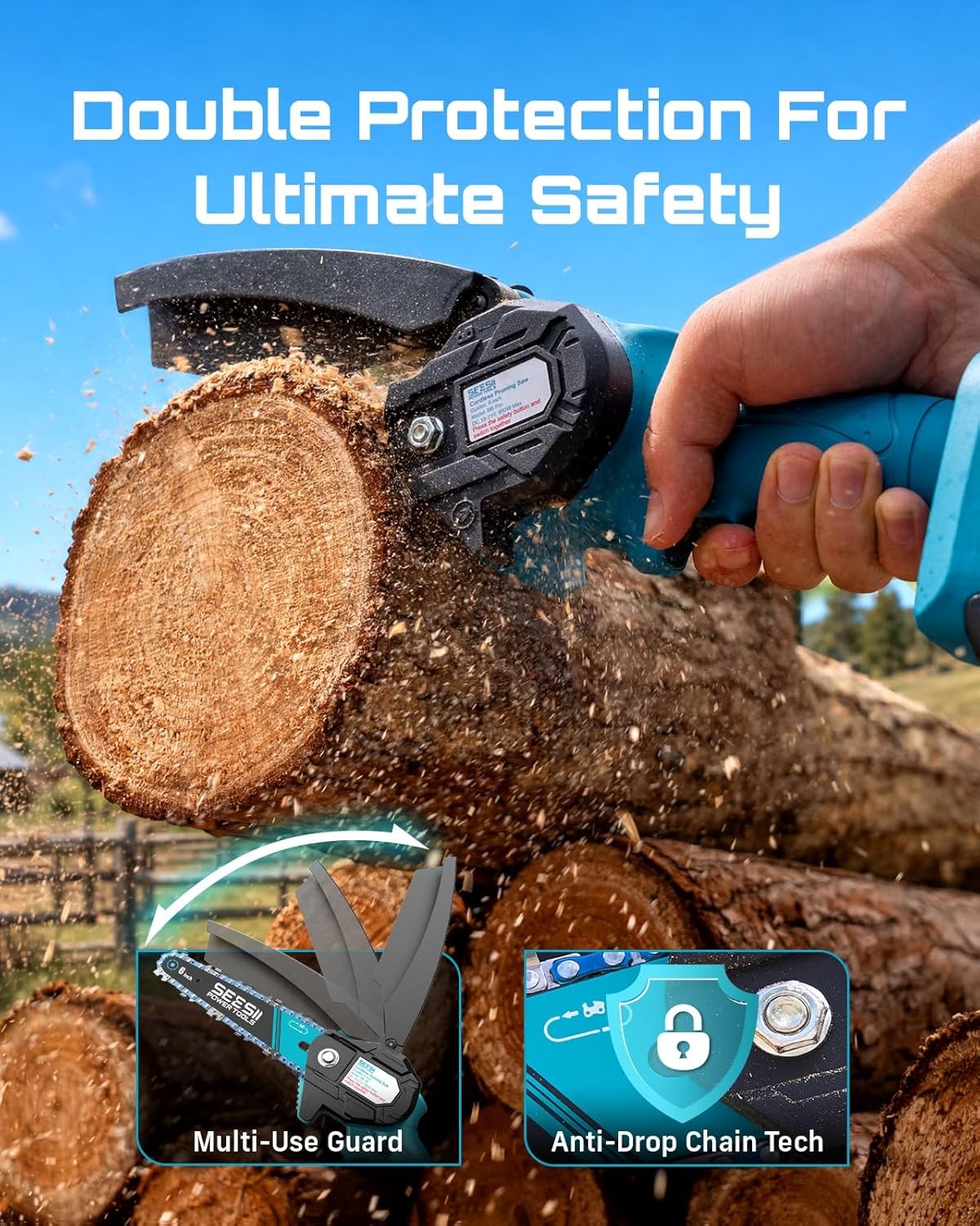 Seesii Mini Chainsaw, 6-inch Mini Chainsaw Cordless, Handheld Electric Power Cha