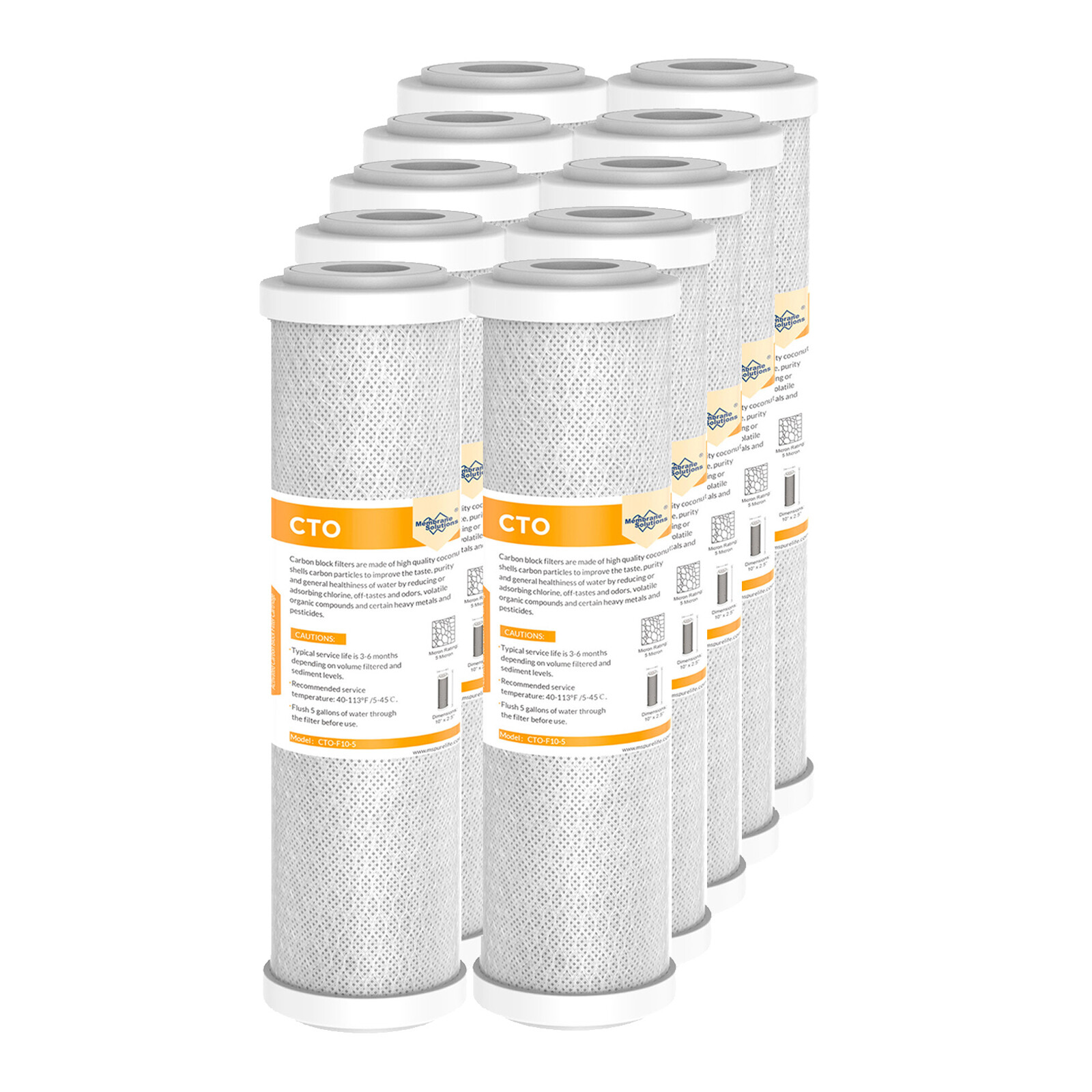 1-10 Pack 5 Micron 10″x2.5″ CTO Carbon Block Water Filter Cartridges Whole House