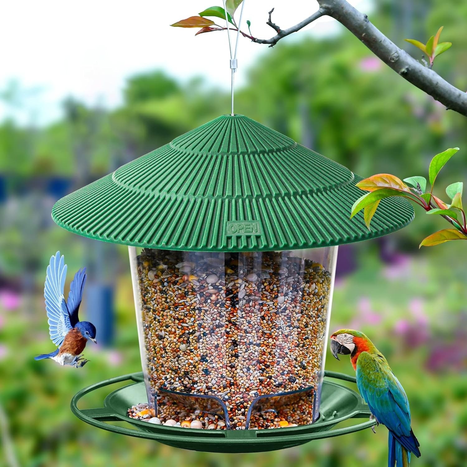 Squirrel-Proof Outdoor Hanging Bird Feeder – 2.9 lb Seed Capacity in Green