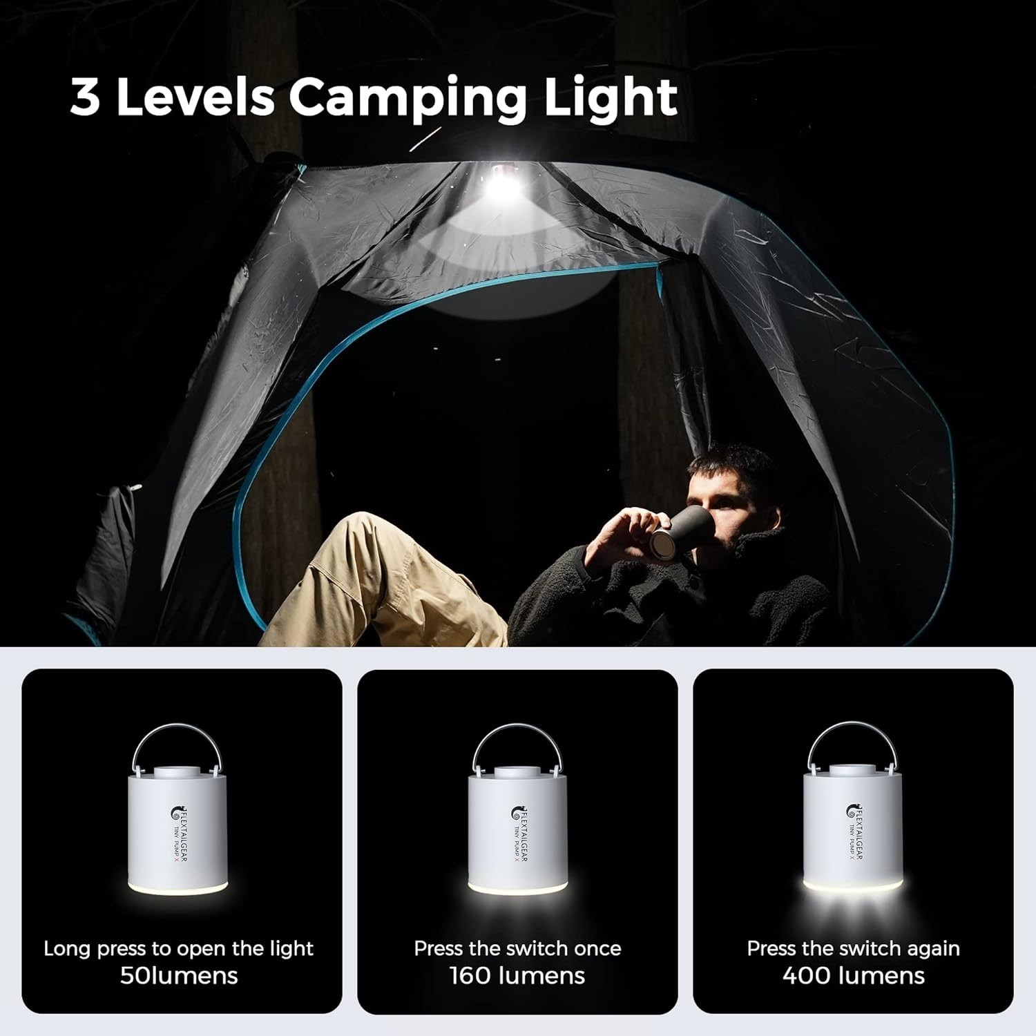 Tiny Pump X: Ultra-Mini Portable Air Pump & Camping Light – 1300mAh Rechargeable