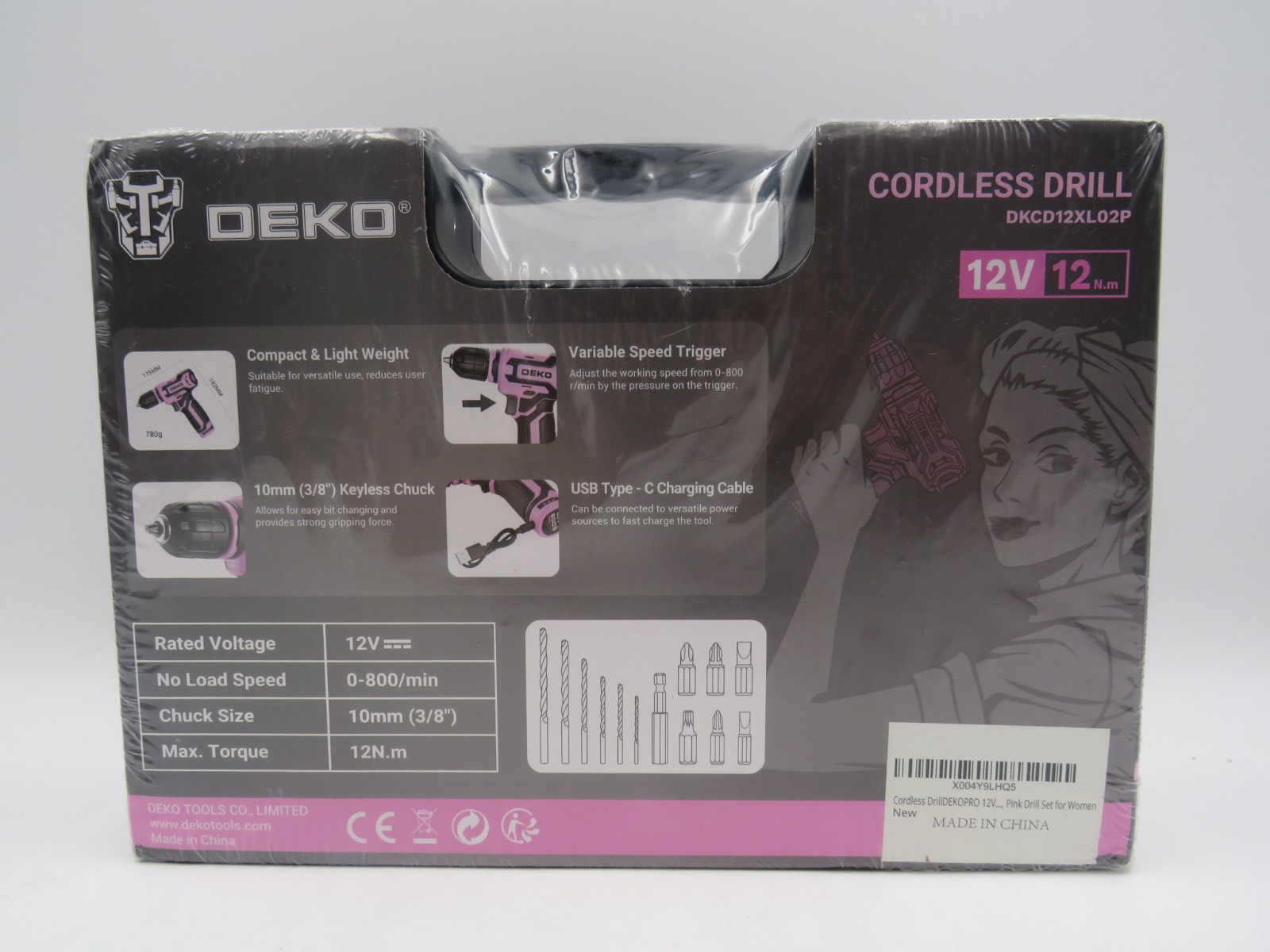 DEKOPRO 12V Power Drill Set with Pink 800RPM Electric Drills Tools NEW SEALED