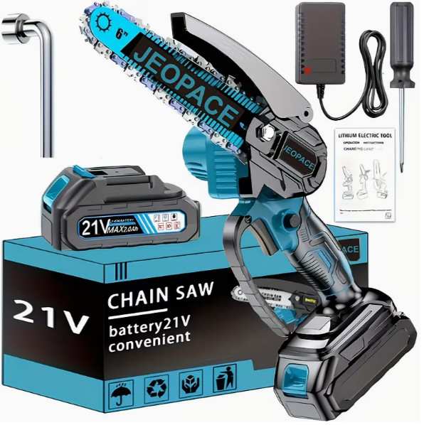 6″ Blue Cordless Mini Chainsaw Handheld Electric Pruning Saw with 1 Battery