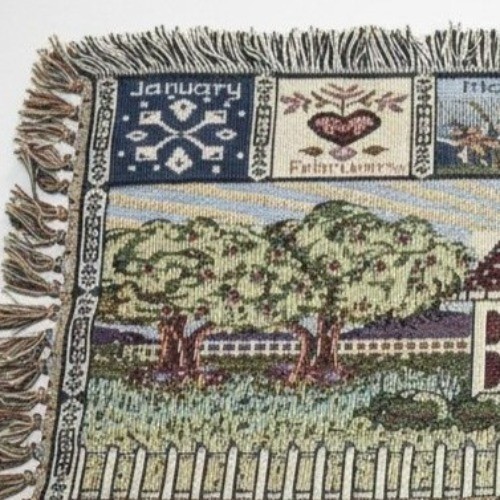 Vintage 12 Months of the Year Woven Tapestry 38″ x 21″ Cottagecore Wall Hanging