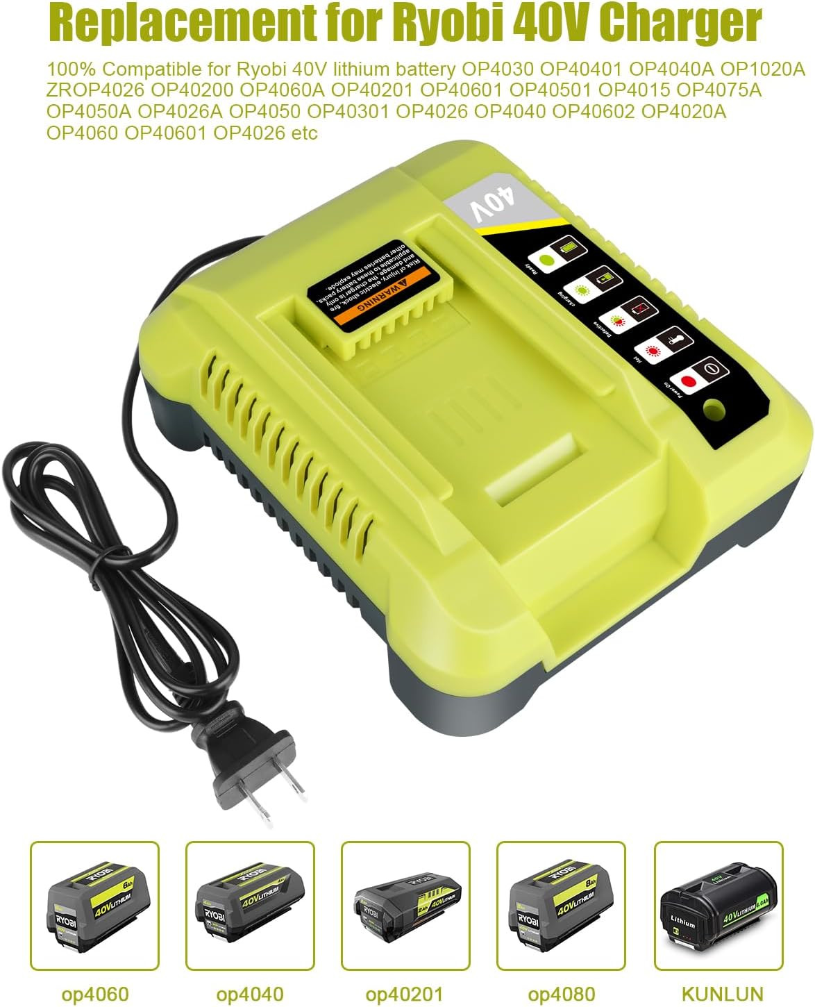 Replacement for Ryobi 40V Charger OP401 – Fits OP4026 OP4040 OP4030, LED Display