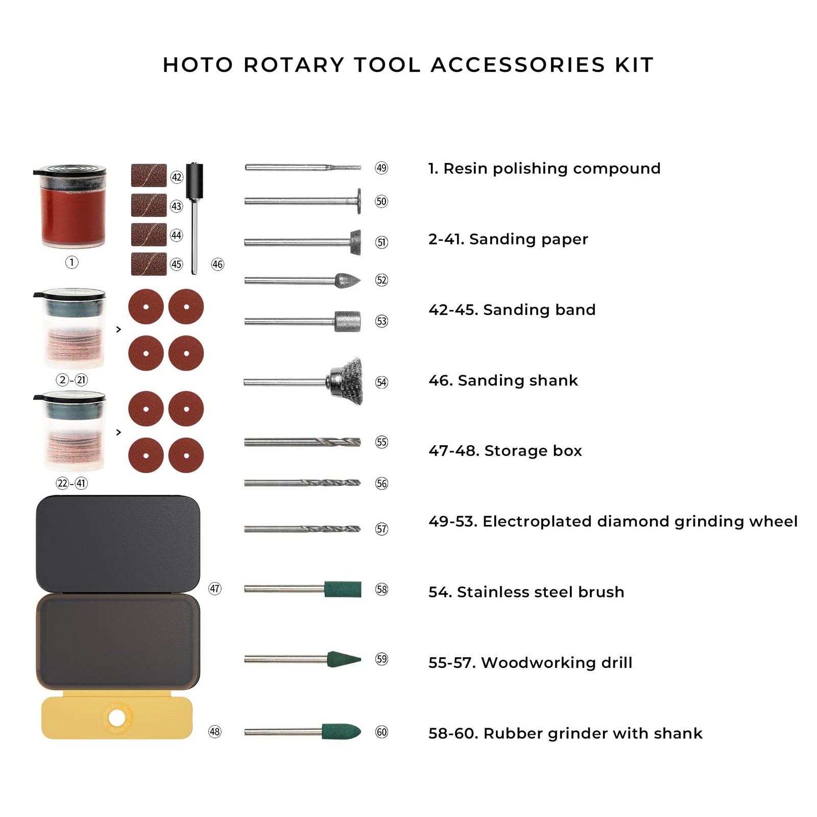 HOTO Rotary Tool Accessories Kit, 60-Piece Set, Fits 1/8” (3.2mm) & 3/32” (…