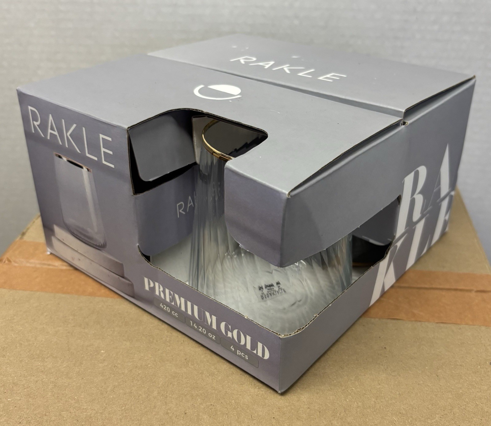 RAKLE Premium Gold 14.2 oz Tumbler Glasses (4) Made in Turkey NEW OPEN BOX