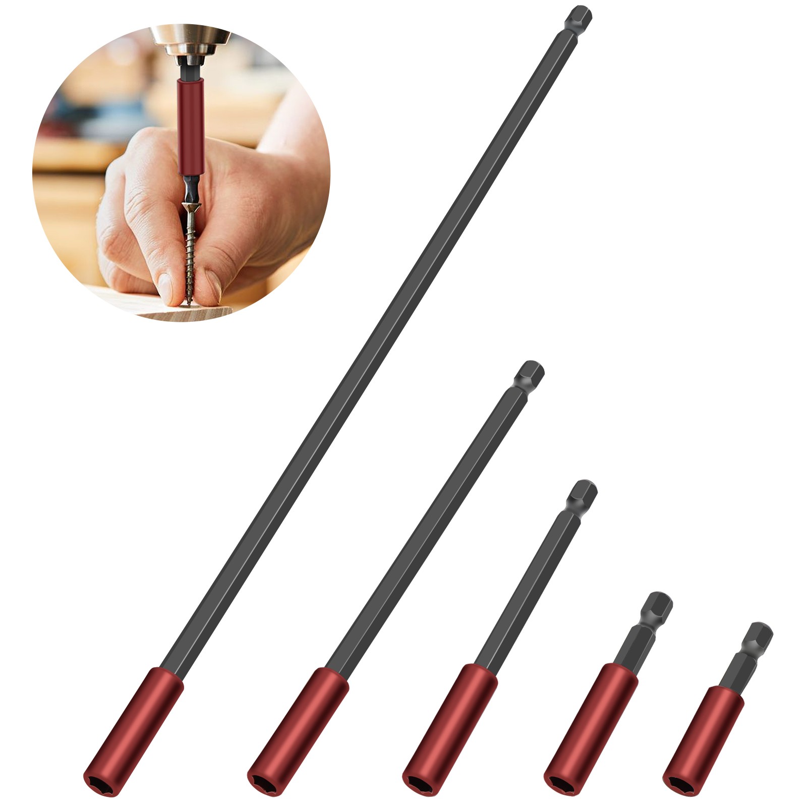 5PCS Magnetic Drill Bit Extension Holder Set 1/4″ Hex Shank for Impact Driver
