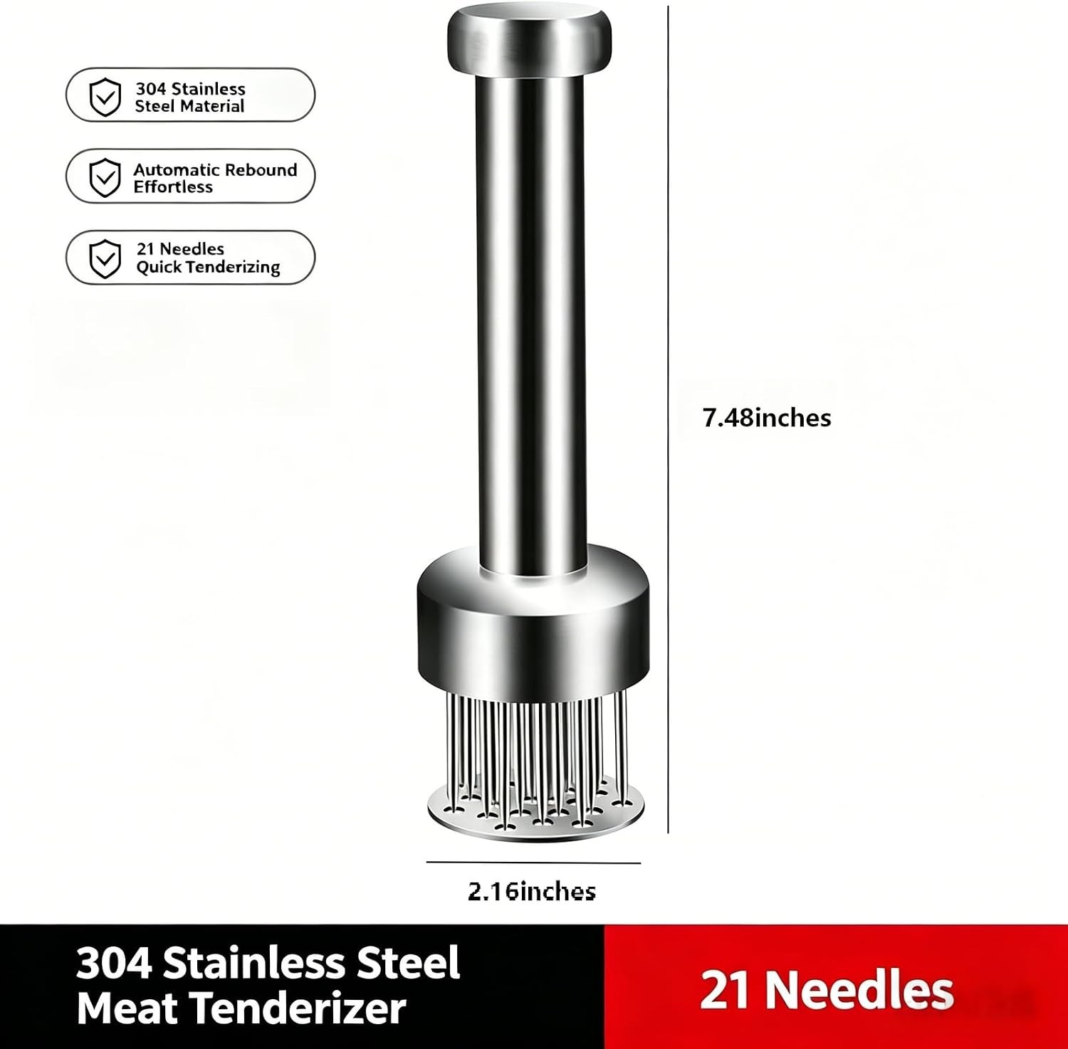 Meat Tenderizer Tool – 21 Needles Stainless Steel for Tenderizing Kitchen Tool
