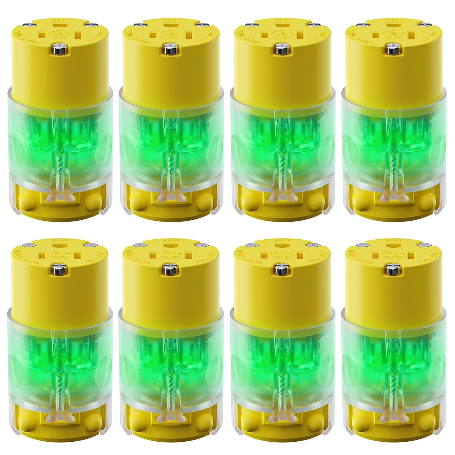 8 Pack 15 a 125V Lighted Extension Cord Replacement Ends,15 Amp Plug Straight Bl
