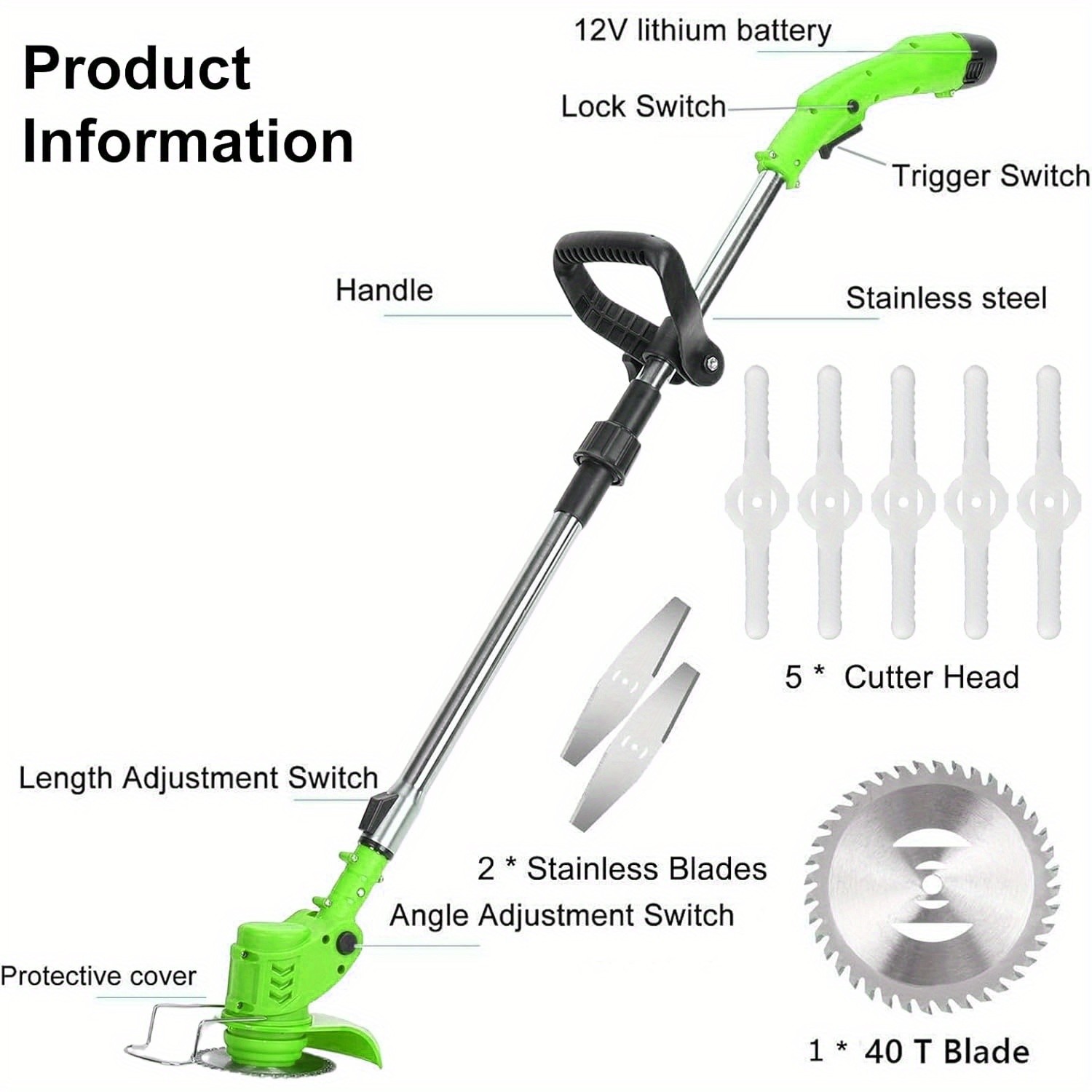 Electric Weed Eater Cordless 1200mAh Battery Operated Weed Trimmer with 3 Types