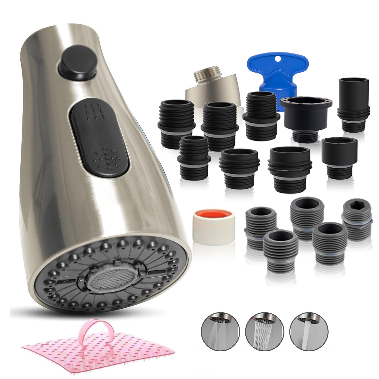 EcoKitchen5Stars Universal Pull-Down Kitchen Faucet Head ‎Brushed Nickel