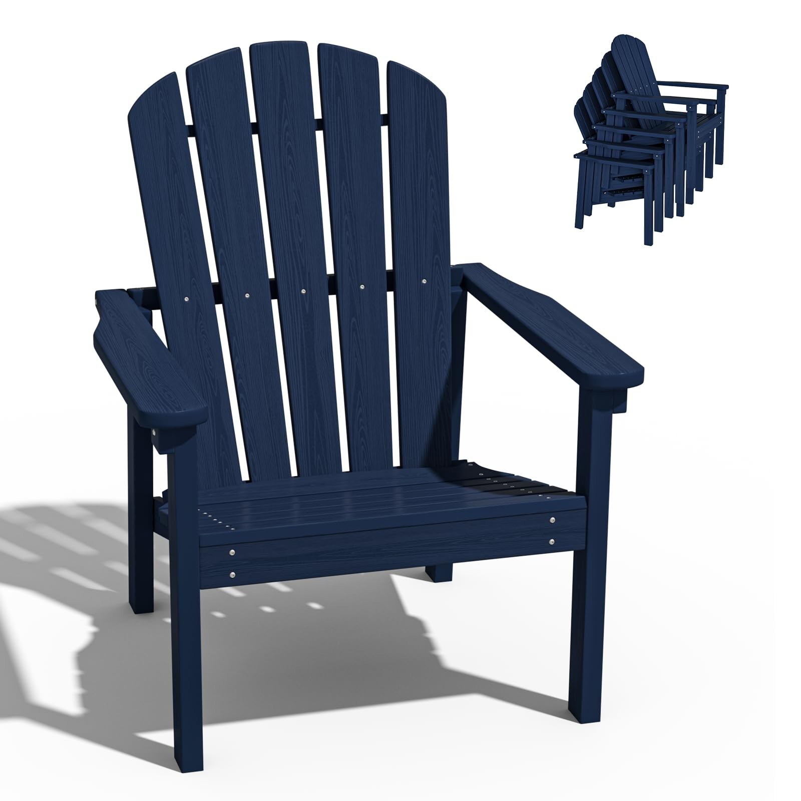 Stackable Adirondack Chairs – All-Weather HDPE, Navy, 380lb Capacity, Easy Assem