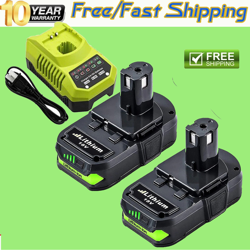 2Pack 18Volt P102 Replace for Ryobi 18V Batteries and Charger Combo for 18 Volt