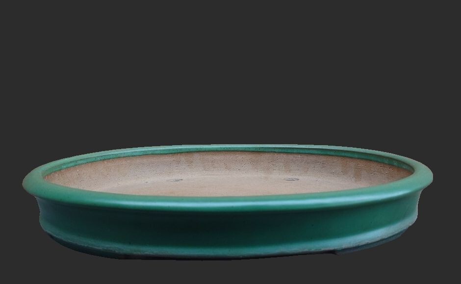 Japanese Bonsai Pot Tokoname Green Glazed Oval Extra Large W41cm YAMAFUSA