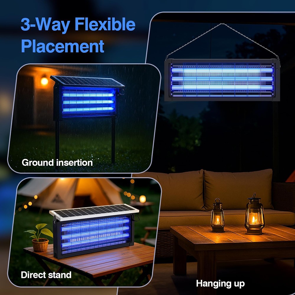 Solar Bug Zapper Outdoor Mosquito Zapper 4500V Waterproof Rechargeable Fly Trap