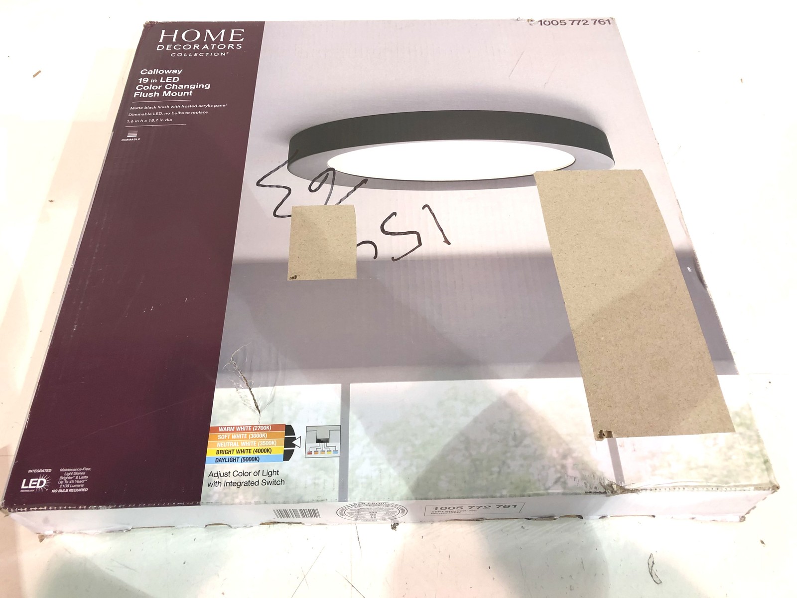 Home Decorators Collection Calloway 19in. Matte Black Selectable LED Flush Mount