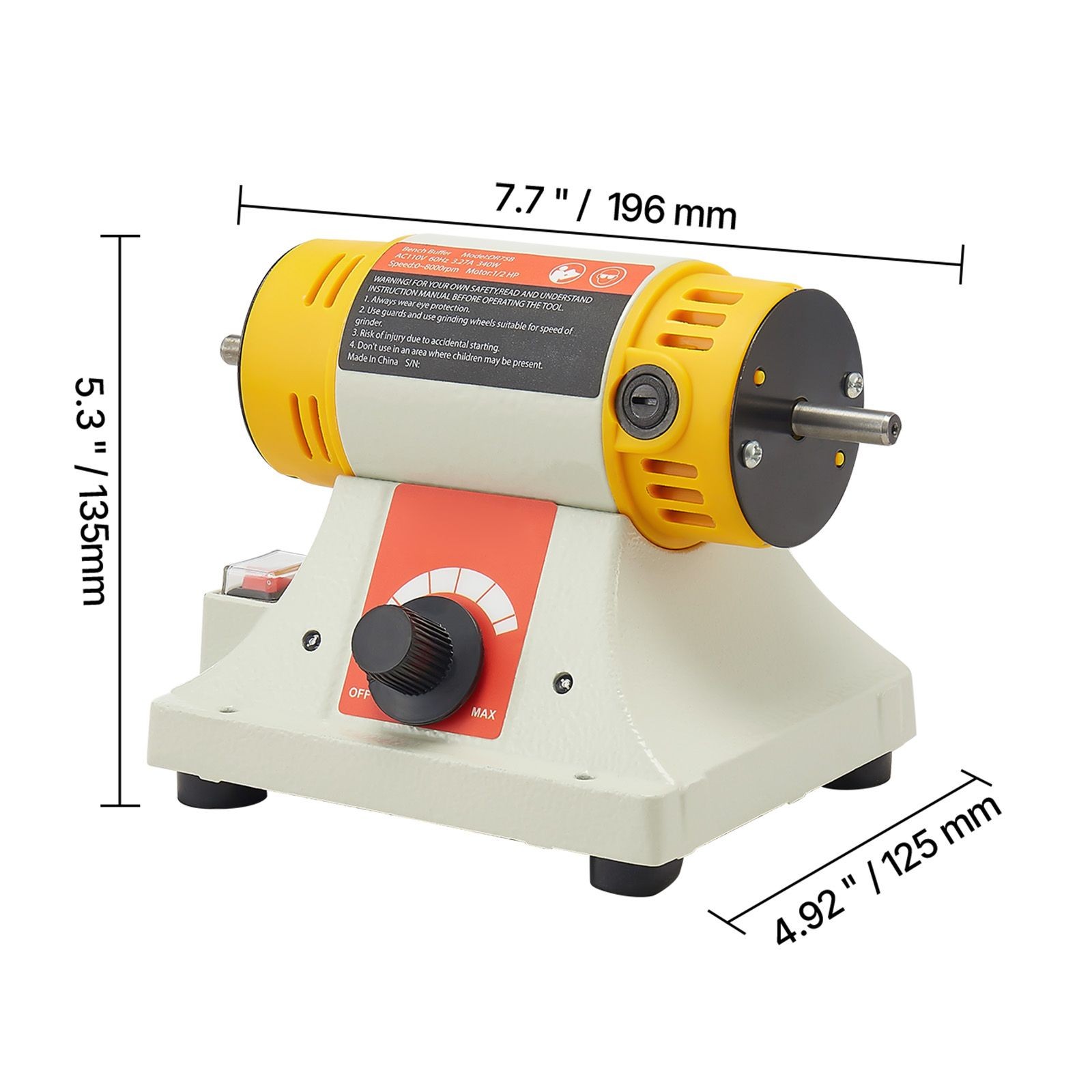 Bench Buffer Polisher, 1/ 2HP Polishing and Buffing Machine, 0 to 8000RPM