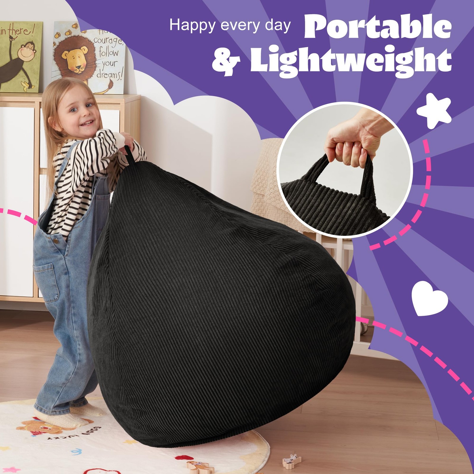 HABUTWAY 2FT Bean Bag Chair,Giant Bean Bag Chairs for Teens Adults,Big Bean B…