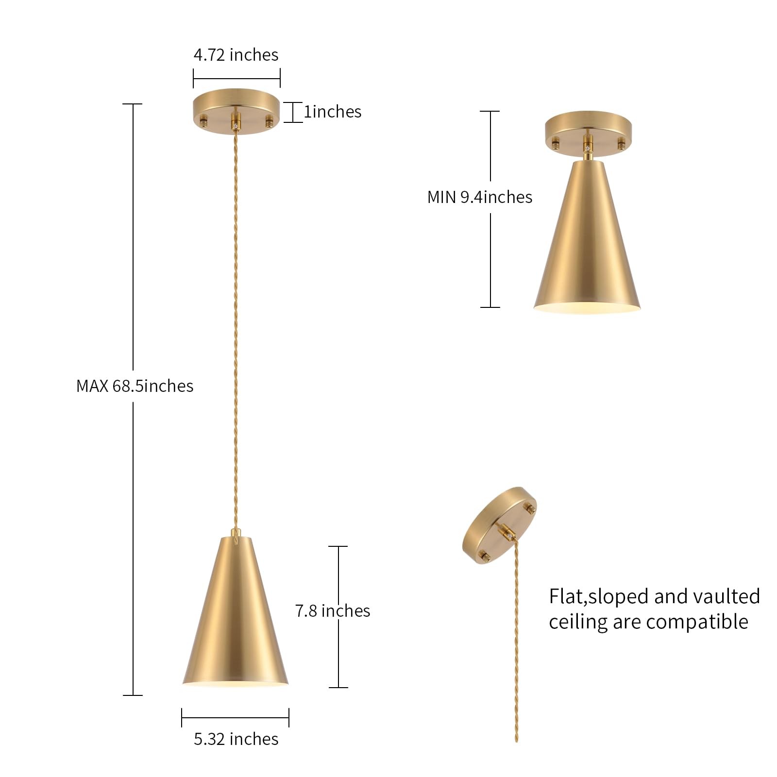 Dijiahua Gold Battery Operated Pendant Lights Kitchen 3 Pack, -RGB color