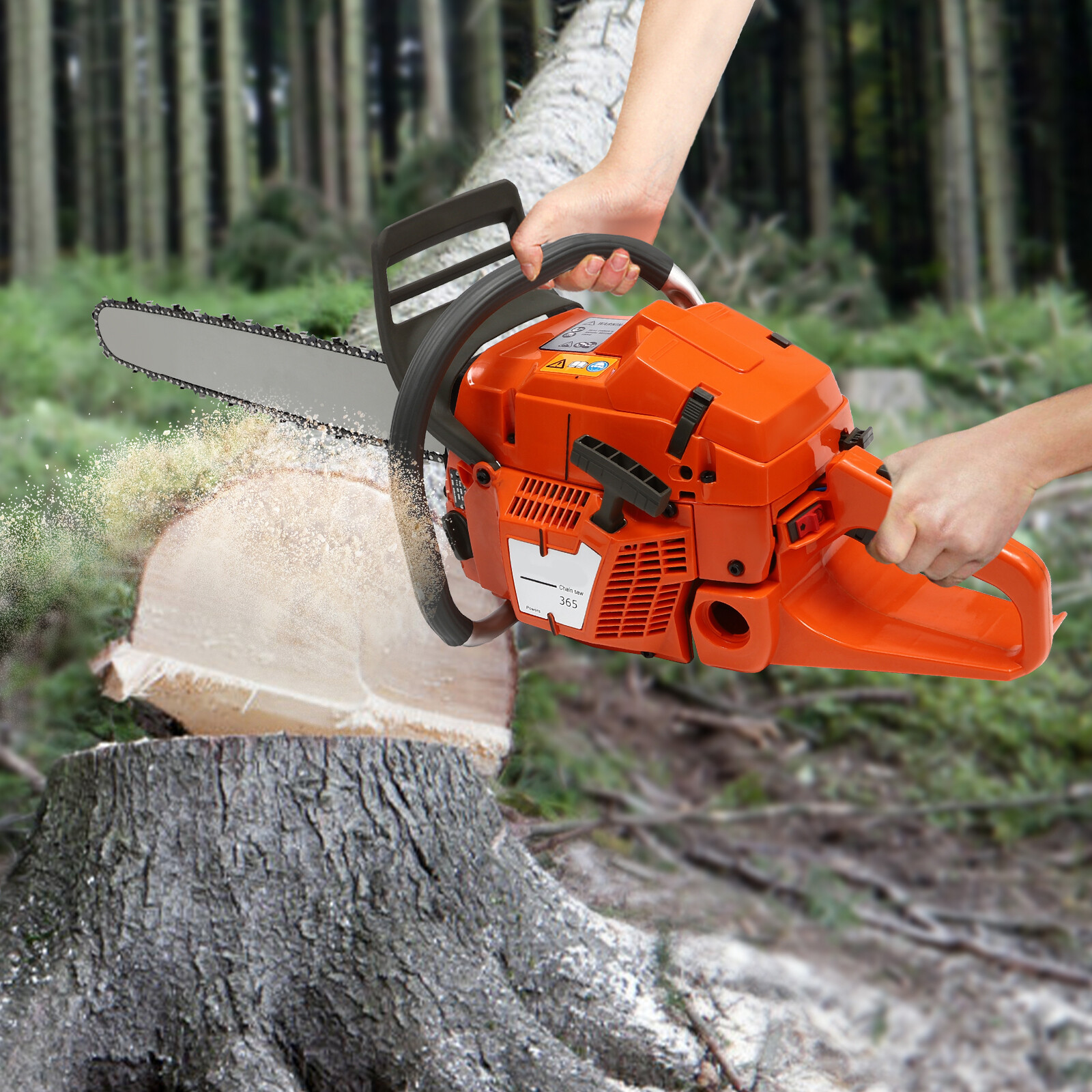 24 Inch Gasoline Chainsaw Cutting Wood Gas Sawing Crankcase Chain Saw 65cc