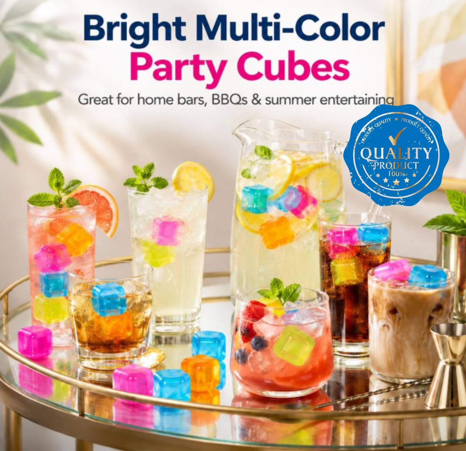 54 Pack Reusable Ice Cubes BPA Free Multi Color Drink Chillers No Dilution
