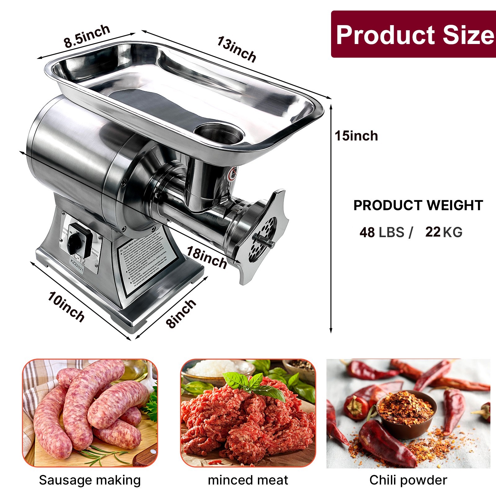 2800W Heavy Duty Commercial Electric Meat Grinder Sausage Maker Mincer Stuffer