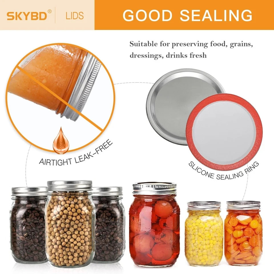100Pcs/50 Sets Canning Lids and Rings Wide Mouth, Premium Mason Jar Lids with Ri
