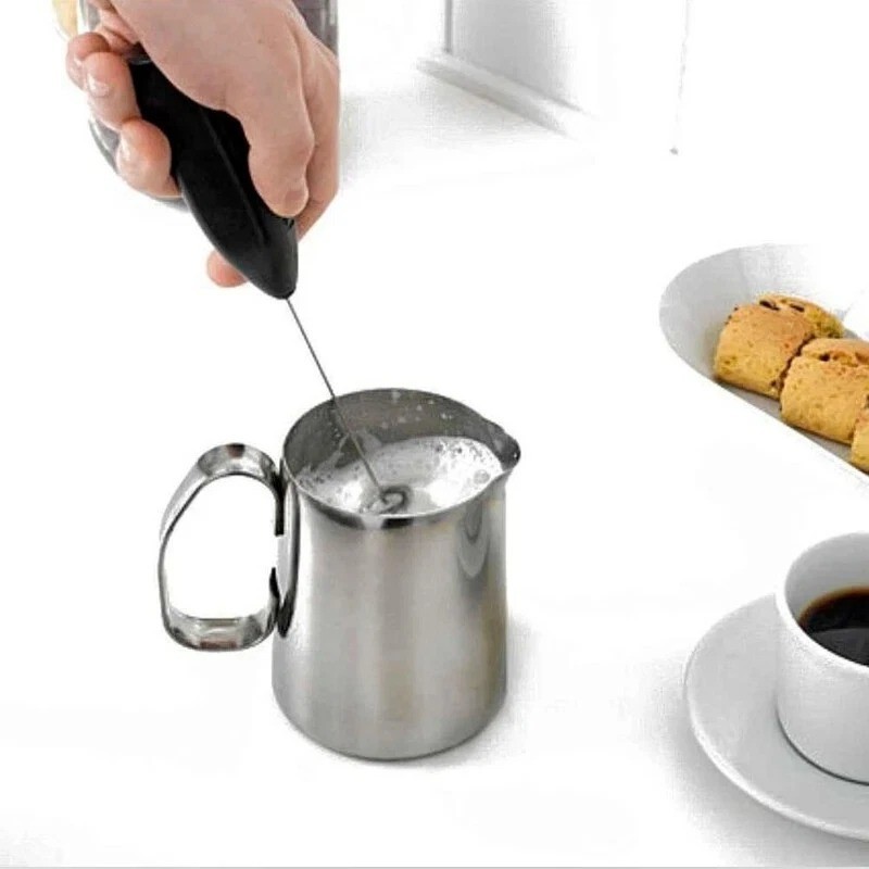 Electric Milk Frother Egg Whisk Mixer Beater Coffee Foamer Kitchen Silver & Back