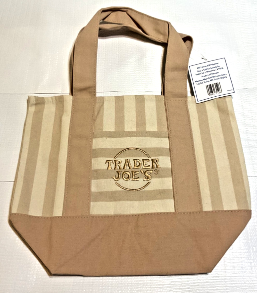 Trader Joe’s Mini Canvas Tote Bag-4 pack Striped Green, Pink, Blue, and Brown