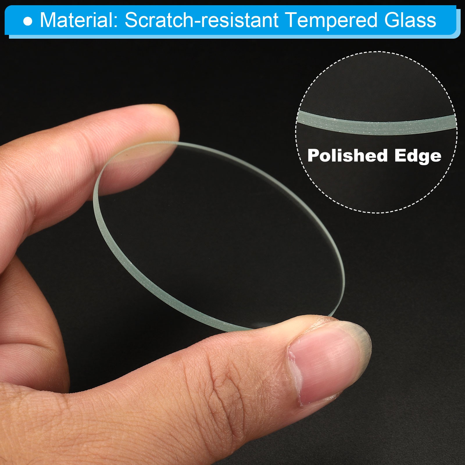 2Pcs 2.05″x0.08″ Dia Flashlight Glass Lens Polished Edge Glass Len Transparent