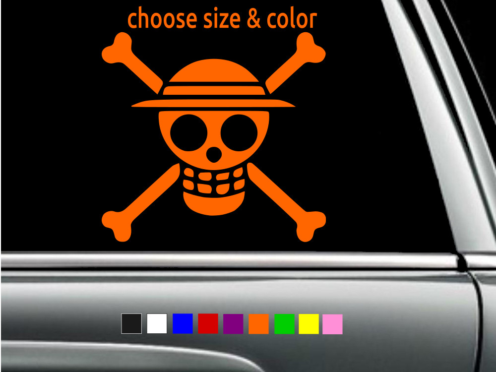 ONE PIECE Straw Hat Pirates Jolly Roger Vinyl Car Window Decal CHOOSE SIZE COLOR